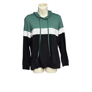 Green and White Colorblock Hoodie top size small no brand